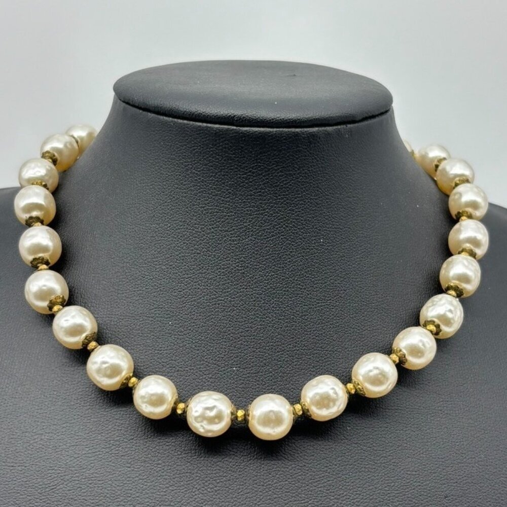 Vintage Miriam Haskell Baroque-Style Faux Pearl Choker-Necklace, Cluster Clasp